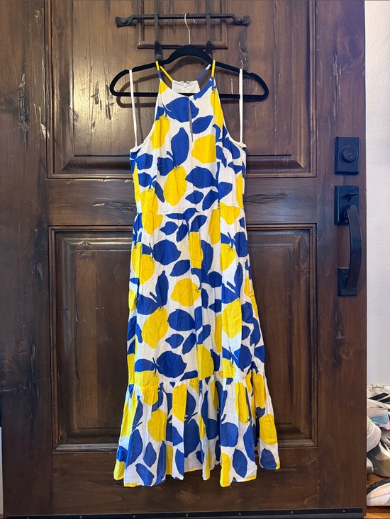 LOFT Dresses & Skirts - LOFT Blue, Yellow and White Floral Halter Midi Dress